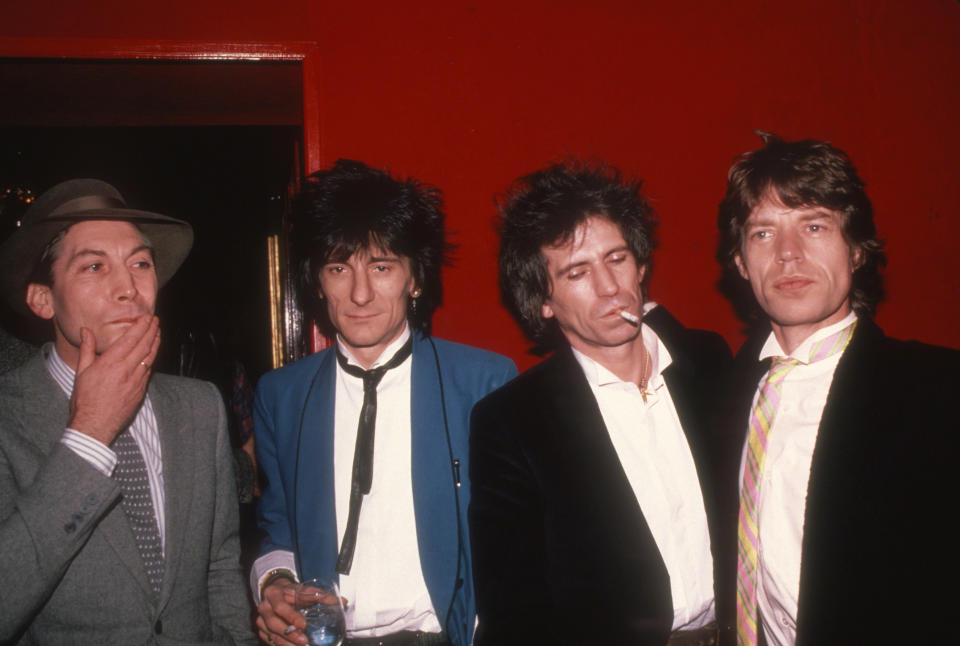 NEW YORK, NY - CIRCA 1983: Charlie Watts, Ronnie Wood, Keith Richards and Mick Jagger circa 1983 in New York City. (Photo by Robin Platzer/Images/Getty Images)