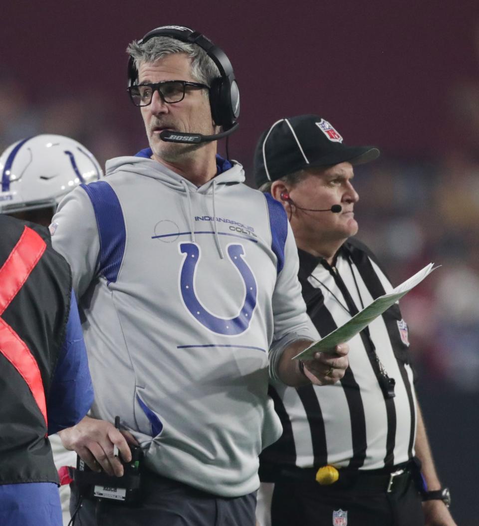 Indianapolis Colts head coach Frank Reich, Saturday, Dec. 25, 2021, at State Farm Stadium in Glendale, Ariz.

Indianapolis Colts At Arizona Cardinals At State Farm Stadium In Glendale Ariz On Saturday Dec 25 2021 Christmas Day Nfl