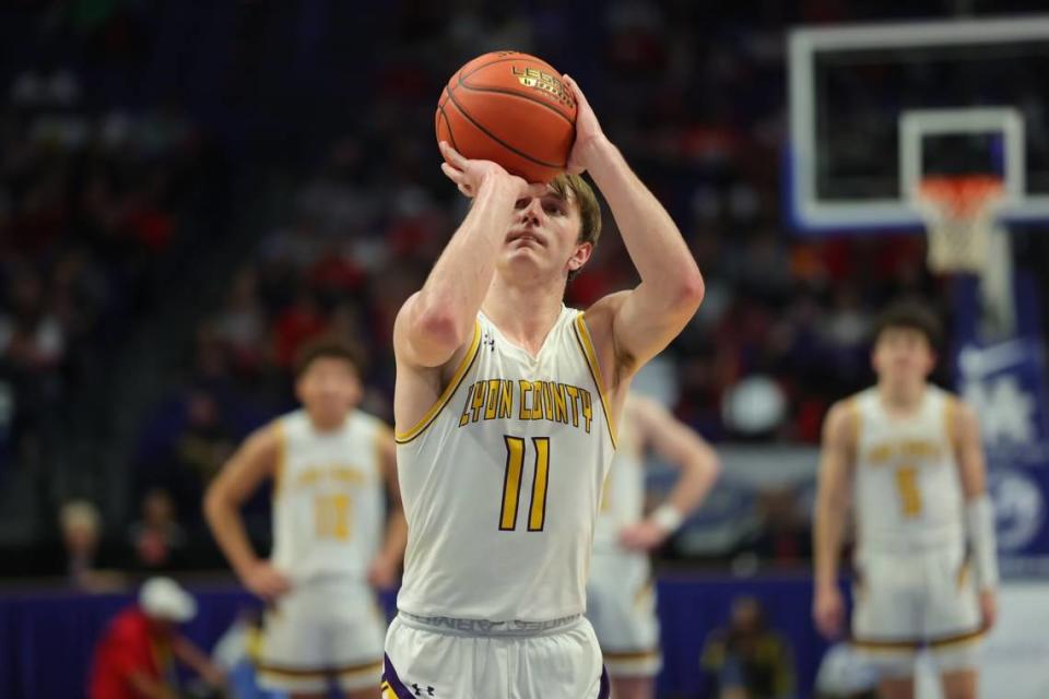 Lyon County point guard Travis Perry became the all-time leading scorer in Kentucky high school boys basketball history by making this free throw in the fourth quarter of a Sweet 16 win over Newport last March.