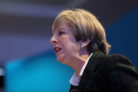 Britain's Prime Minister Theresa May speaks after Scottish Conservative Party leader Ruth Davidson delivered her Scottish manifesto in Edinburgh, Scotland, Britain May 19, 2017. REUTERS/Dan Kitwood/Pool