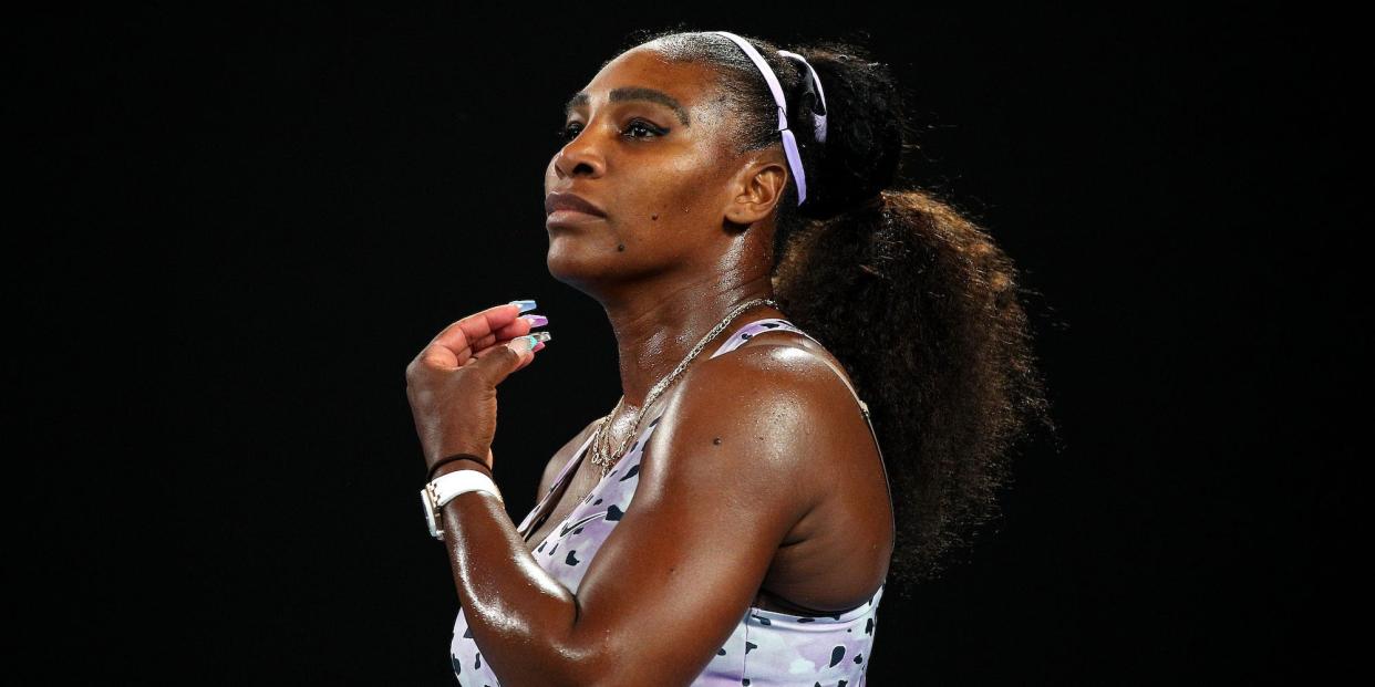 Serena Williams looks up during a match.