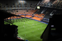 FILE - In this Tuesday March 10, 2020 file photo a general view of the Mestalla stadium during the Champions League round of 16 second leg soccer match between Valencia and Atalanta in Valencia, Spain. It was the biggest soccer game in Atalanta’s history and a third of Bergamo’s population made the short trip to Milan’s famed San Siro Stadium to witness it. Nearly 2,500 fans of visiting Spanish club Valencia also traveled to the Champions League match. More than a month later, experts are pointing to the Feb. 19 game as one of the biggest reasons why Bergamo has become one of the epicenters of the coronavirus pandemic — a “biological bomb” was the way one respiratory specialist put it — and why 35% of Valencia’s team became infected. The new coronavirus causes mild or moderate symptoms for most people, but for some, especially older adults and people with existing health problems, it can cause more severe illness or death. (AP Photo/Emilio Morenatti, File)