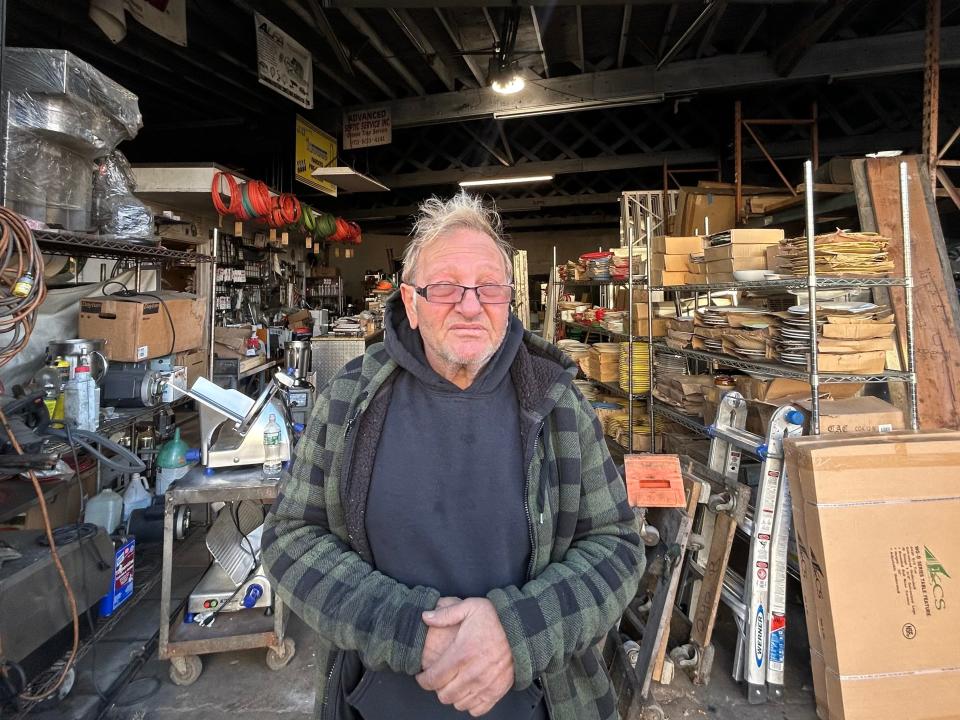 Sebastiano Scorpo stands inside Savco Restaurant Equipment, his restaurant supply business, which is moving to Denville after operating in Paterson for the last 36 years.