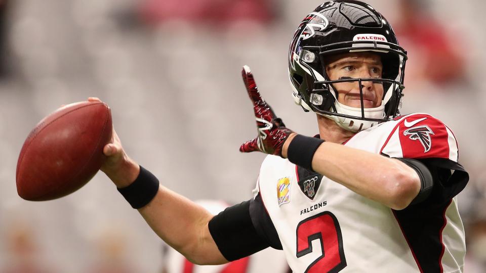 Falcons quarterback Matt Ryan warms up before the start of game against the Arizona Cardinals Oct. 13, 2019, at State Farm Stadium in Glendale, Ariz.