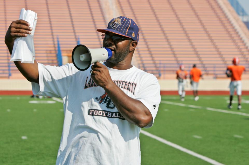 Then-Langston football coach Greg Johnson (pictured in 2008) compiled a 35-30 record, a pair of conference titles and an NAIA semifinal berth at Langston.