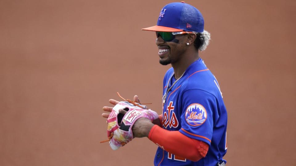 Mandatory Credit: Photo by Lynne Sladky/AP/Shutterstock (11802804l)New York Mets shortstop Francisco Lindor warms up before a spring training baseball game against the Houston Astros, in Port St.