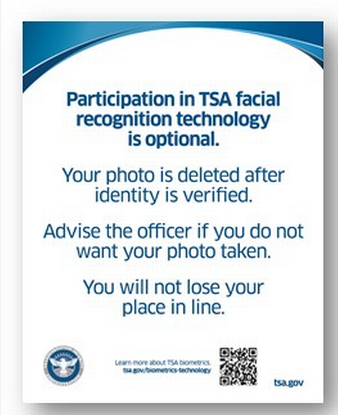 Signs like these let travelers know that they can choose not to have their photo taken at a Transportation Security Administration checkpoint at the airport.