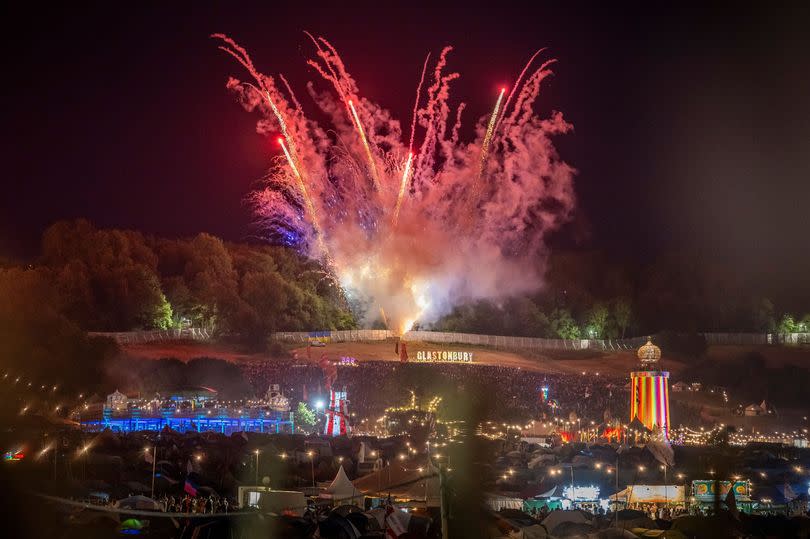 A fireworks display above the Park stage at Glastonbury