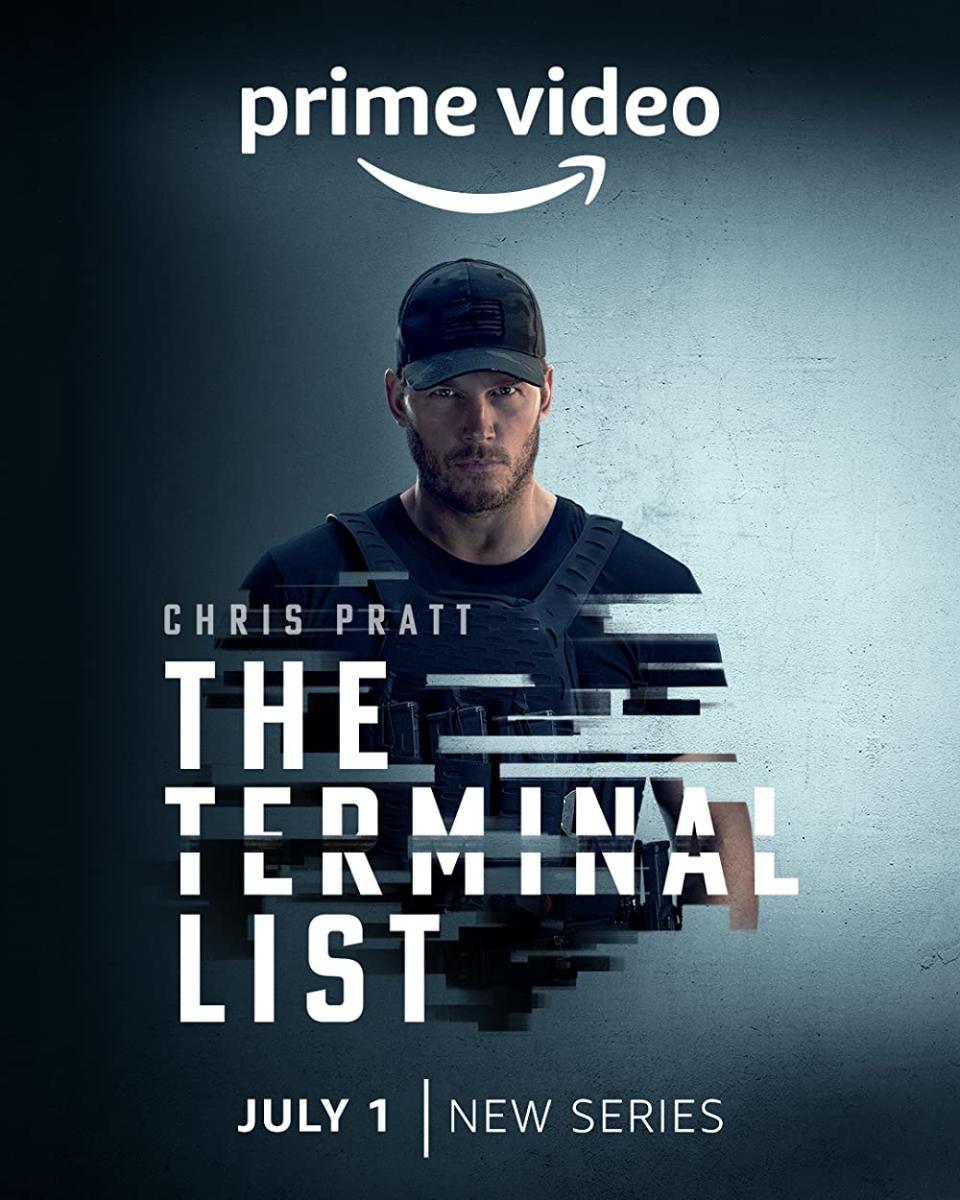 Promotional image for The Terminal List starring Chris Pratt who is shown in dark clothing with a dark hat.