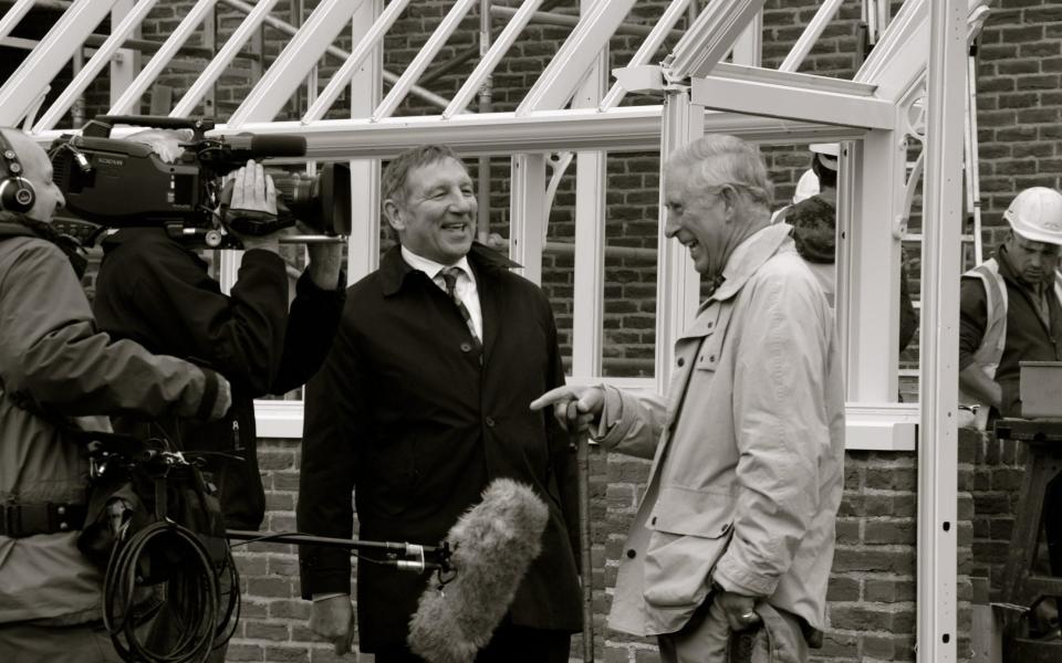 The then Prince Charles speaking to film-maker Jim Brown during filming