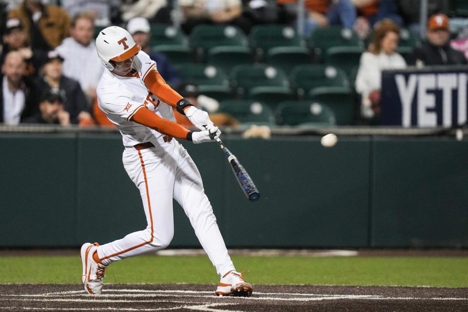 Texas shortstop Jalin Flores helped the Longhorns to a 7-3 season-opening win over San Diego on Friday with a sixth-inning grand slam at UFCU Disch-Falk Field.