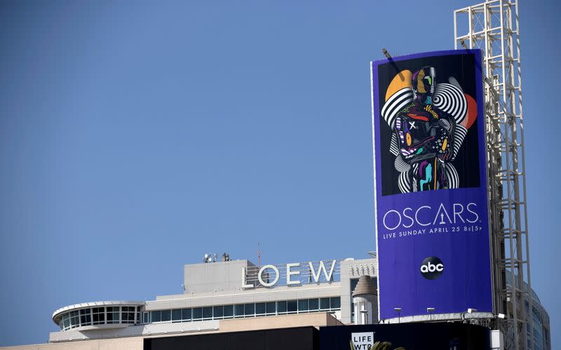 An Oscars billboard is pictured by the Hollywood and Highland complex ahead of the 93rd Academy Awards in Los Angeles