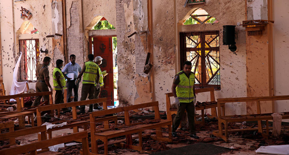 The inside of the church following the devastating blast that killed more than 100 people. Source: Reuters