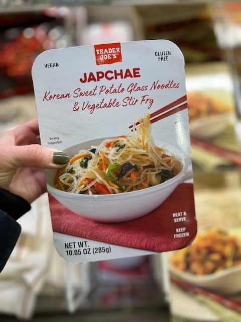 A package of Trader Joe's Japchae Korean Sweet Potato Glass Noodles & Vegetable Stir Fry