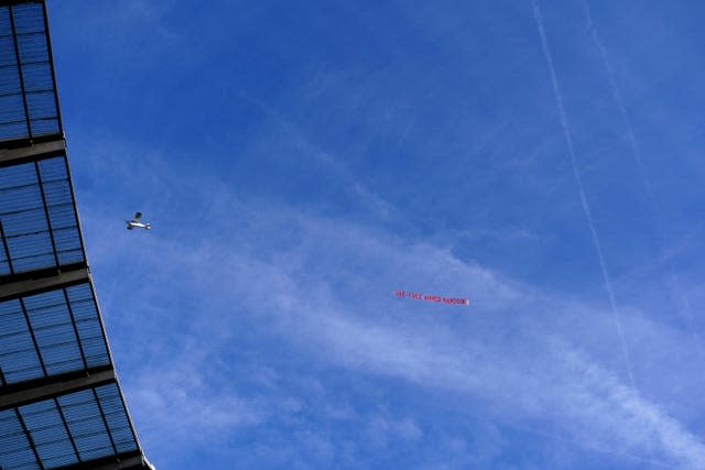 The plane flew over during the first half of Manchester City v Liverpool