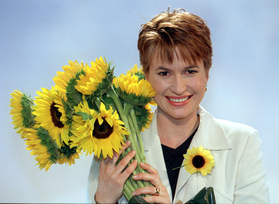 Emma Forbes, TV presenter, launches the National Association of Hospice Fundraiser's Annual June Sunflower Appeal at London Television Centre today (Friday). The appeal is a month-long intiative to raise money for over 200 Hospices throughout the UK.  Photo by Stefan Rousseau.   (Photo by Stefan Rousseau - PA Images/PA Images via Getty Images)