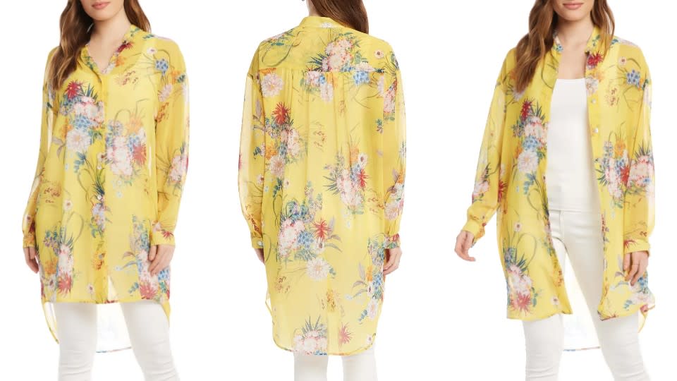 Karen Kane Floral-Print Long Button-Up Shirt - Nordstrom, $89 (originally $148)