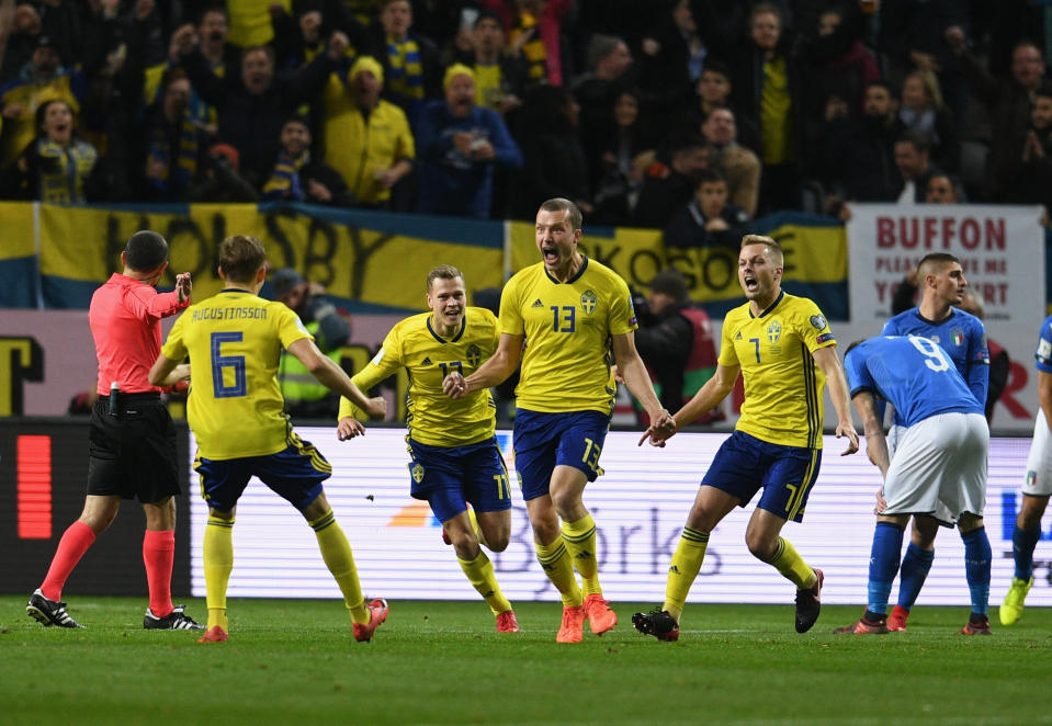 Sweden beat Italy 1-0 in the first leg of their UEFA World Cup qualifying playoff in Solna. (Getty)