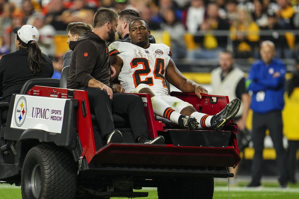 Nick Chubb suffered a terrible knee injury early last season in a game against the Steelers. (Photo by Cooper Neill/Getty Images)