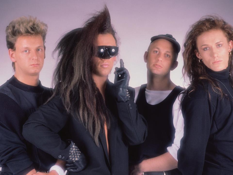 From left to right, Dead or Alive are Mike Percy, Pete Burns, Tim Lever, and Steve Coy.