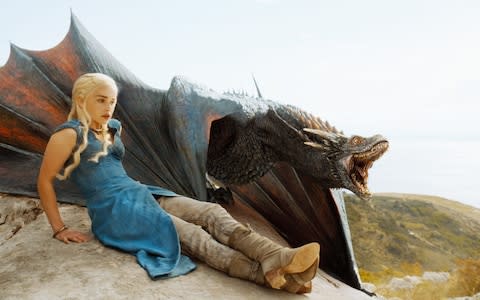 Daenerys Targaryen (Emilia Clarke) and Drgon in season four - Credit: HBO