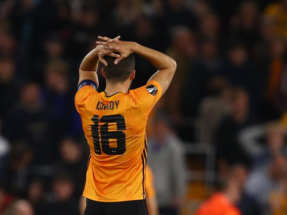 Conor Coady reacts as Wolves lose 1-0 to Braga: AFP/Getty Images