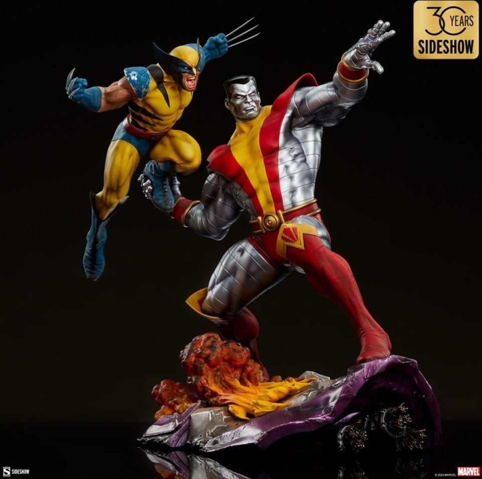 Wolverine and Colossus u0022Fastball Specialu0022 Sideshow Collectibles Premium Format statue, full view.