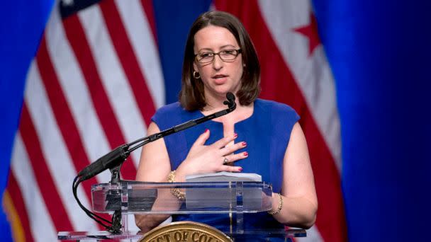 PHOTO: Ward One Councilmember Brianne Nadeau speaks during the 2015 District of Columbia Inauguration ceremony at the Convention Center in Washington, Jan. 2, 2015. (Carolyn Kaster/AP, FILE)