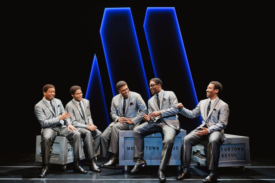 From left, Michael Andreaus, Jalen Harris, Harrell Holmes Jr., Elijah Ahmad Lewis and E. Clayton Cornelious from the National Touring Company star in the national touring company of of "Ain’t Too Proud."