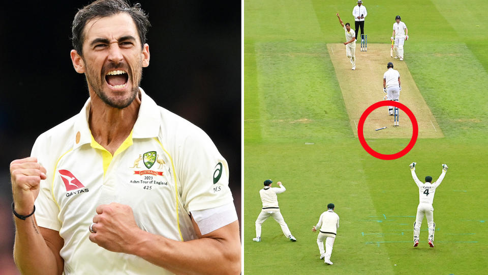 Mitchell Starc, pictured here dismissing Ben Stokes in the fifth Ashes Test.