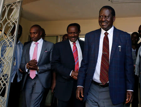 Opposition leader Raila Odinga at the offices of the National Super Alliance (NASA) coalition in Nairobi, Kenya August 16, 2017. REUTERS/Thomas Mukoya