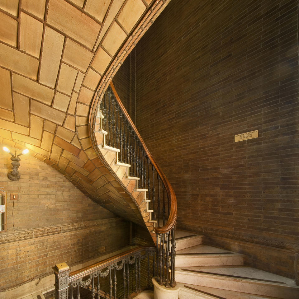 This undated photo, provided by the Museum of the City of New York, shows the underside of a staircase at Columbia University's St. Paul's Chapel in New York with Guastavino tiles. Rafael Guastavino and his son Rafael Jr., are the subjects of the new exhibition "Palaces for the People: Guastavino and the Art of Structural Tile," a new exhibition opening March 26, 2014, at the City Museum. (AP Photo/Museum of the City of New York, Michael Freeman)