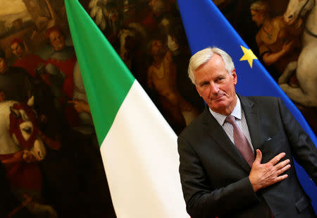 European Union's chief Brexit negotiator Michel Barnier arrives to meet Italy's Prime Minister Paolo Gentiloni in Rome, Italy September 21, 2017. REUTERS/Alessandro Bianchi