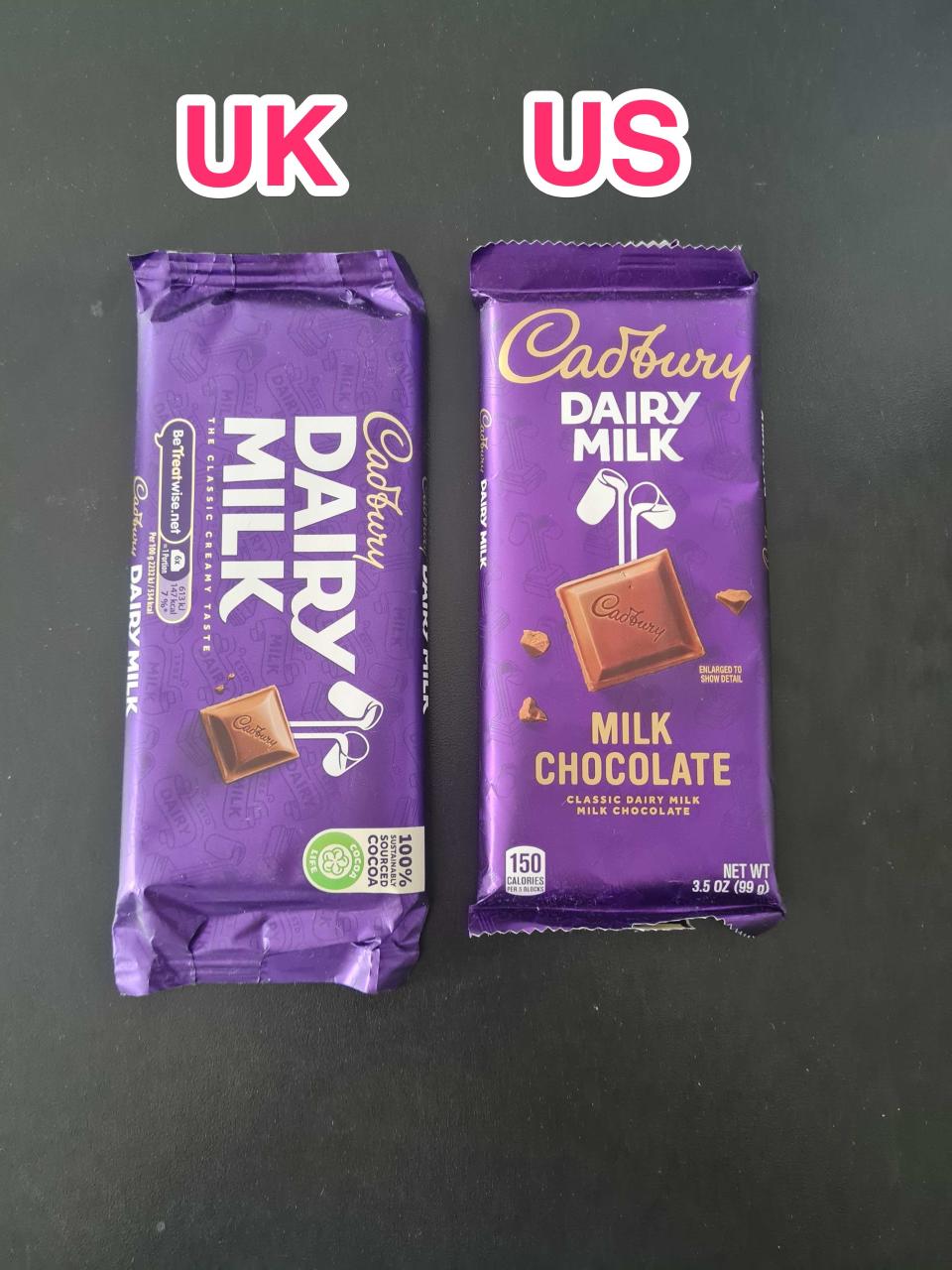 uk and us cadbury dairy milk