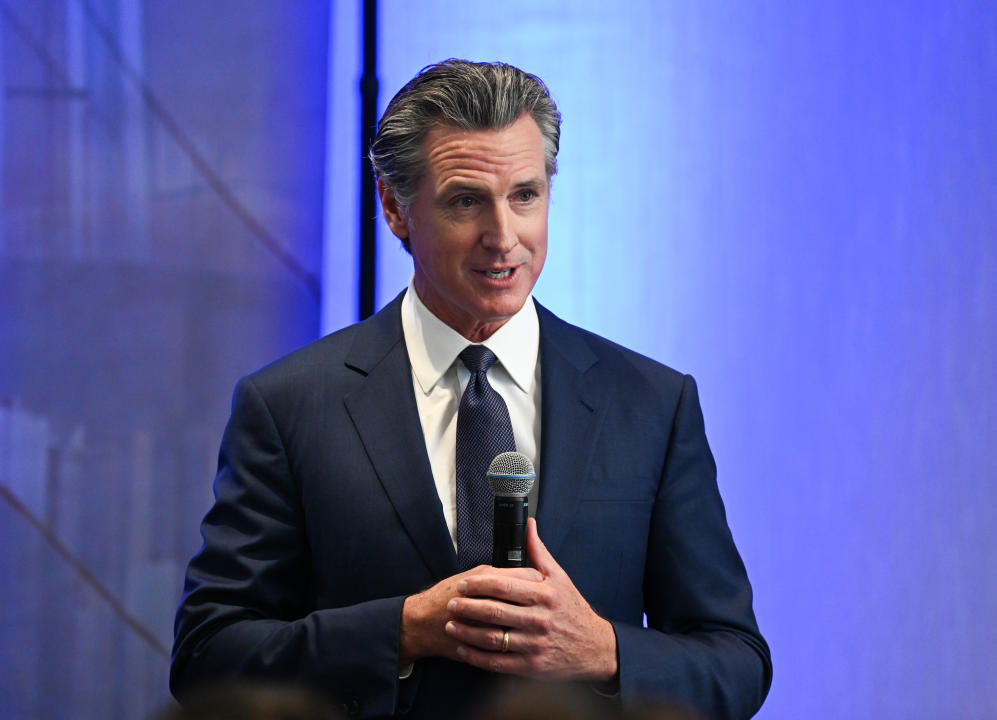 BERKELEY, CALIFORNIA - MAY 29: California Gov. Gavin Newsom speaks during the U.S. - China High-Level Event on Subnational Climate Action in Berkeley, California, United States on May 29, 2024. (Photo by Tayfun Coskun/Anadolu via Getty Images)