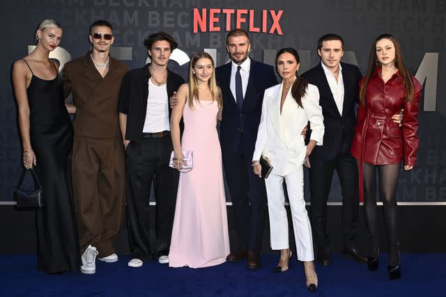 <p>Gareth Cattermole/Getty </p> The Beckham family attends the London premiere of 'Beckham' on Oct. 3.