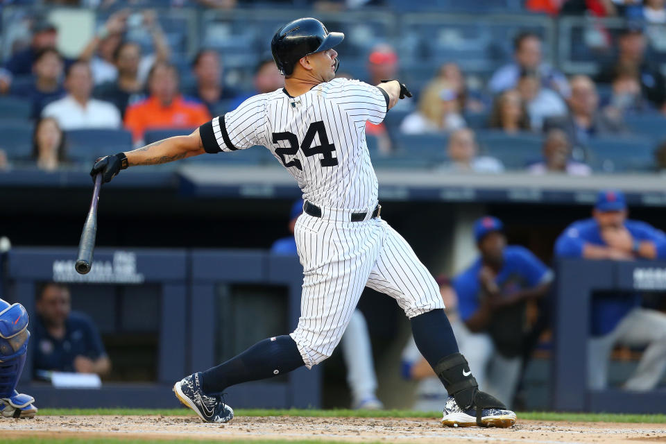 NEW YORK, NEW YORK - JUNE 11: Gary Sanchez #24 of the New York Yankees in action against the New York Mets at Yankee Stadium on June 11, 2019 in New York City. New York Mets defeated the New York Yankees 10-4. (Photo by Mike Stobe/Getty Images)