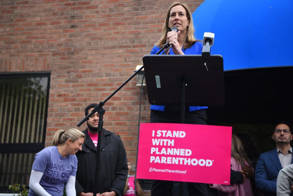 With the news that the Supreme Court is poised to overturn Roe V. Wade, a ÒBan Off Our Bodies Rally,Ó is held outside of the Montclair Planned Parenthood on N. Fullerton Ave. in Montclair, NJ on May 3, 2022. Congresswoman Mikie Sherill (D-NJ 11th district) speaks during the rally.