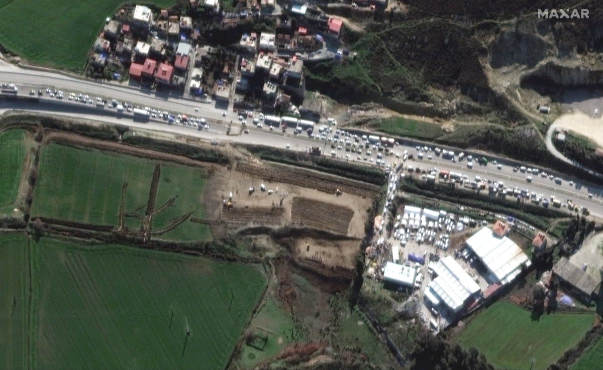 Satellite image collected on 11 February shows new cemetery established northeast of city Antakya, Turkey. (Maxar)