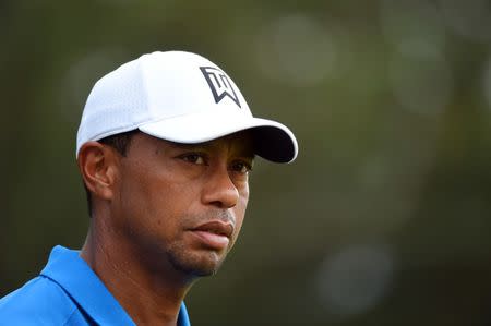 Sep 22, 2018; Atlanta, GA, USA; Tiger Woods walks from the third tee during the third round of the Tour Championship golf tournament at East Lake Golf Club. Mandatory Credit: John David Mercer-USA TODAY Sports