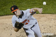 Baltimore Orioles' John Means delivers a pitch during the sixth inning of the team's baseball game against the New York Mets on Tuesday, May 11, 2021, in New York. (AP Photo/Frank Franklin II)