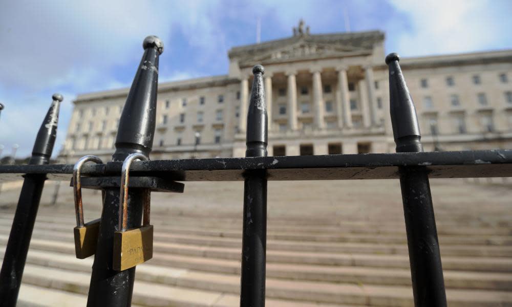 Locked gates at Stormont in Belfast.