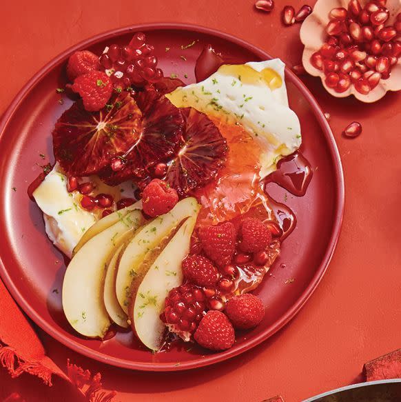 7) Red Citrus Salad With Berries, Pears, and Pomegranate