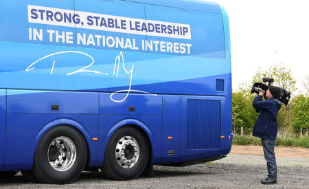 FILE PHOTO: The Conservative party's general election campaign "battle bus" is pictured at an airfield north Newcastle, England. REUTERS/Justin Tallis/Pool