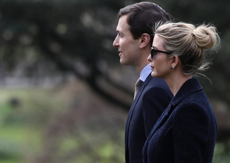 Ivanka Trump and her husband, Jared Kushner, depart the White House with President Trump on March 3. (Photo: Win McNamee/Getty Images)