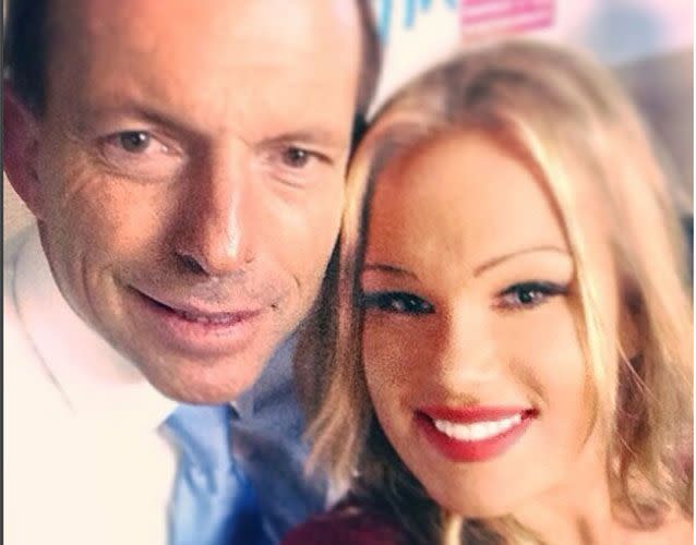 Former PM Tony Abbott is one of a number of politicians the blonde has been snapped with. Photo: Instagram/tammycandy