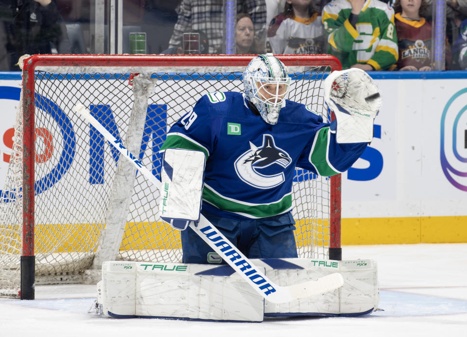 Casey DeSmith will be starting for the Vancouver Canucks for the time being, making him a great pickup for fantasy hockey teams in need of a goaltender.  (Photo by Jeff Vinnick/NHLI via Getty Images)