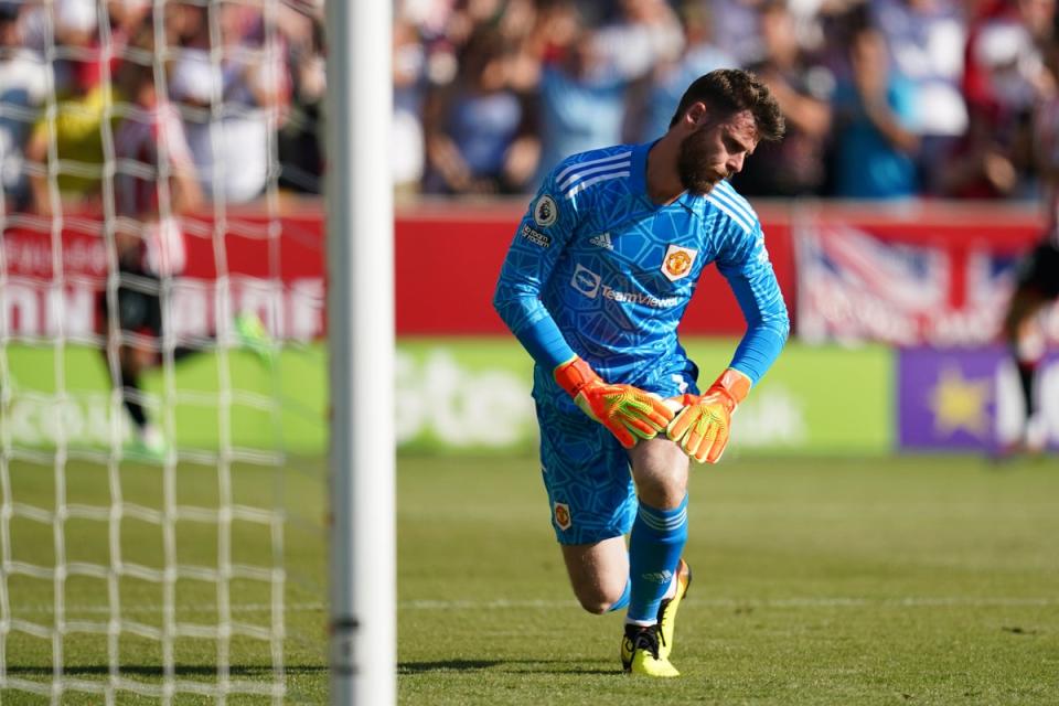 Manchester United’s David de Gea appears dejected after conceding to Brentford (John Walton/PA) (PA Wire)