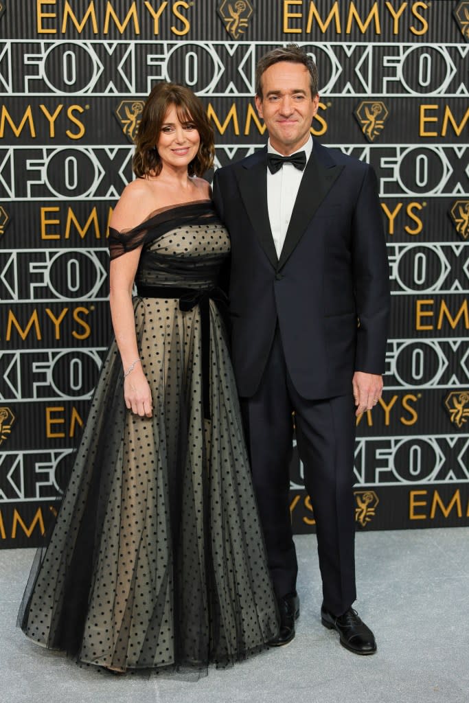 (L-R) Keeley Hawes and Matthew Macfadyen attend the 75th Primetime Emmy Awards at Peacock Theater on January 15, 2024 in Los Angeles, California.