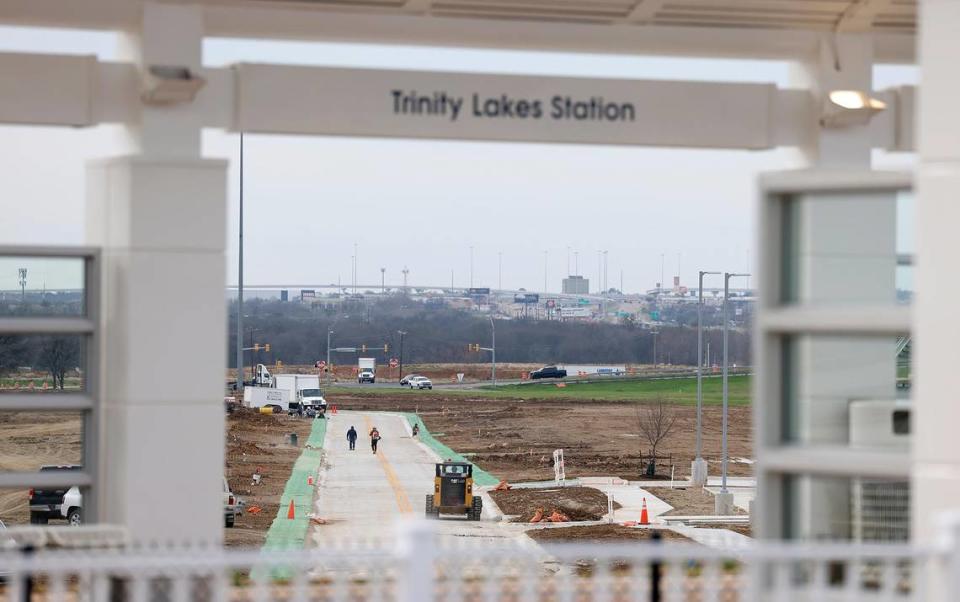 Crews work to prepare the new Trinity Lakes Station for operation on Friday, February 16, 2024. The station, which will open on Feb. 19, is a new stop on the Trinity Railway Express commuter rail between Dallas and Fort Worth. Amanda McCoy/amccoy@star-telegram.com